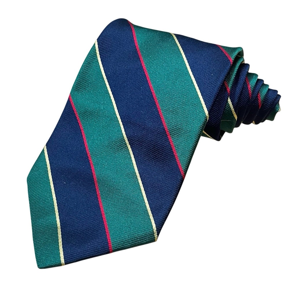 Brooks Brothers 100% Silk Repp Necktie Navy Green Classic Preppy USA Made